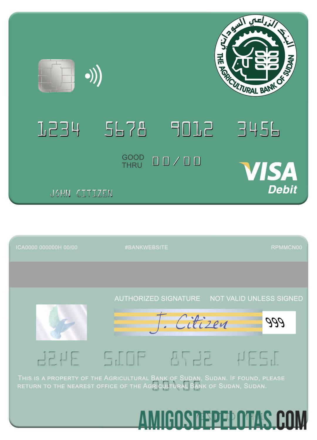 Cartão de débito Visa do Banco Agrícola do Sudão do Sudão amostra